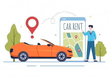 car-rental-booking-reservation-and-sharing-using-service-mobile-application-with-route-or-points-location-in-hand-drawn-cartoon-flat-illustration-vector