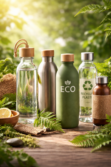 Eco-friendly bottles in nature's embrace